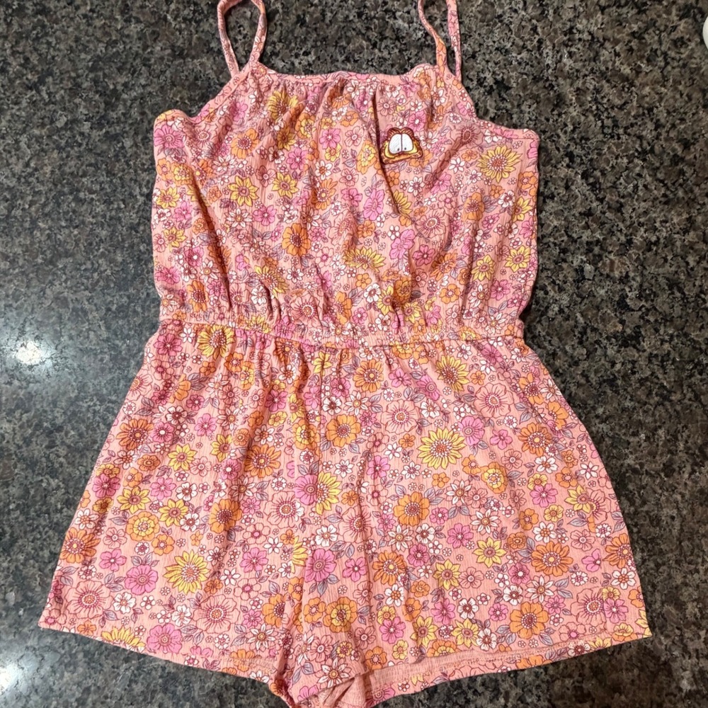 Garfield Nickelodeon Pink Floral Romper Sleeveless Spaghetti Strap XL